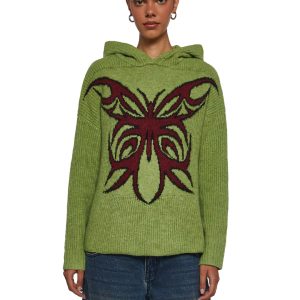 Womens Butterfly Knit Hoodie Current Mood - Green