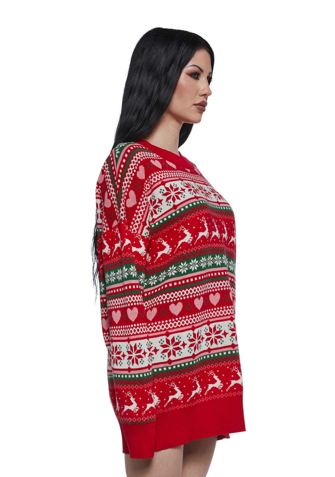 Sugar Thrillz Fair Isle Oversized Sweater- Red - Image 3