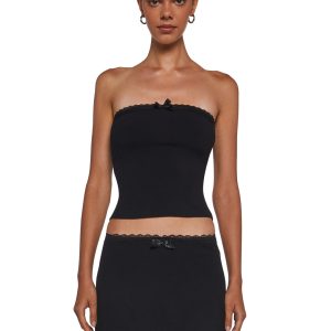 Womens Ribbed Knit Tube Top And Skirt Set Sugar Thrillz - Black