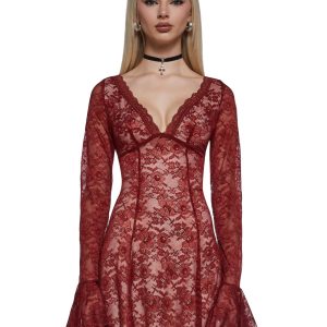 Womens Lace Mini Dress Current Mood - Womens Lace Mini Dress Current Mood - Brown
