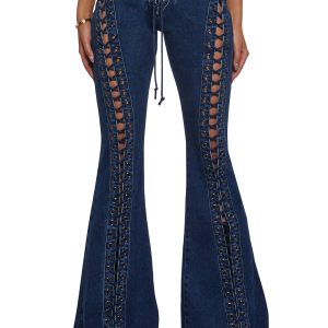 Flared Denim Lace Up Pants Jeans Current Mood - Blue