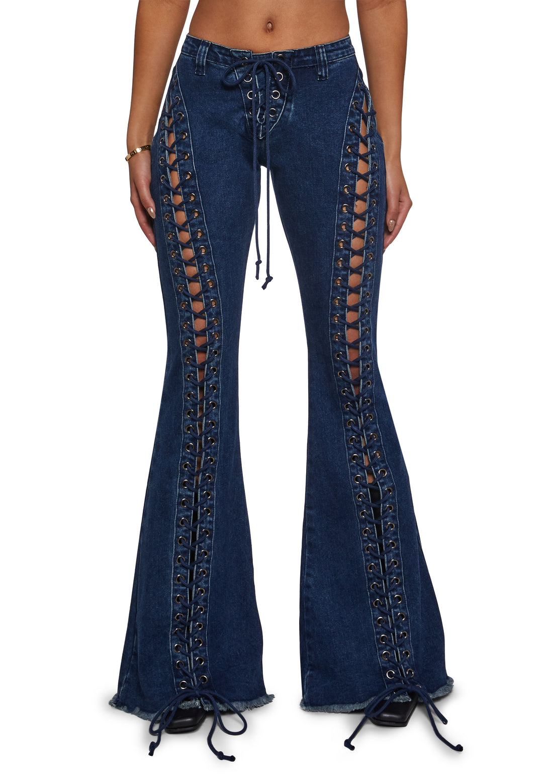 Flared Denim Lace Up Pants Jeans Current Mood - Blue