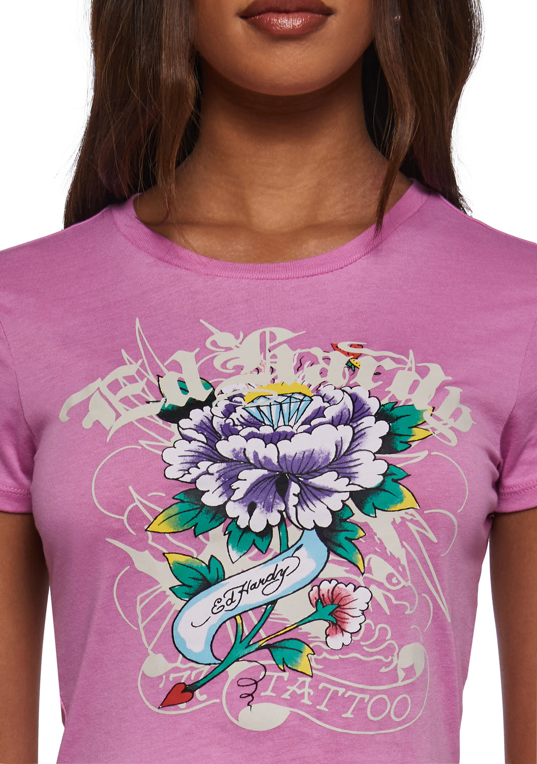 Ed Hardy Flower Diamond Baby Tee - Pink - Image 6