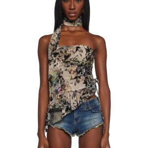 Womens Floral Print Tube Top And Scarf Set Current Mood - Multi