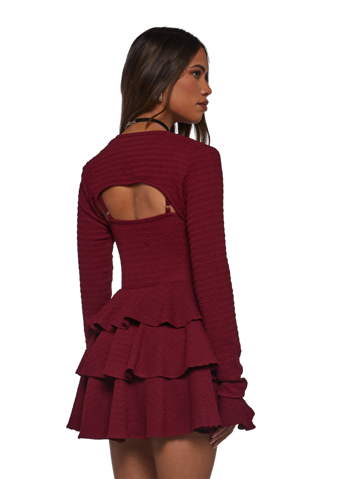 Womens Ruffled Mini Dress Current Mood - Red - Image 4