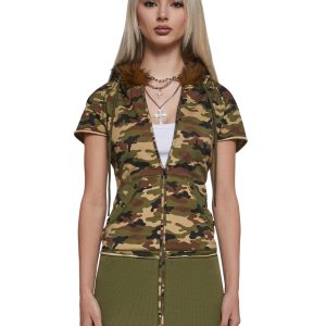 Womens Camo Hoodie Dress With Faux Fur Collar Generation Kiss - Green