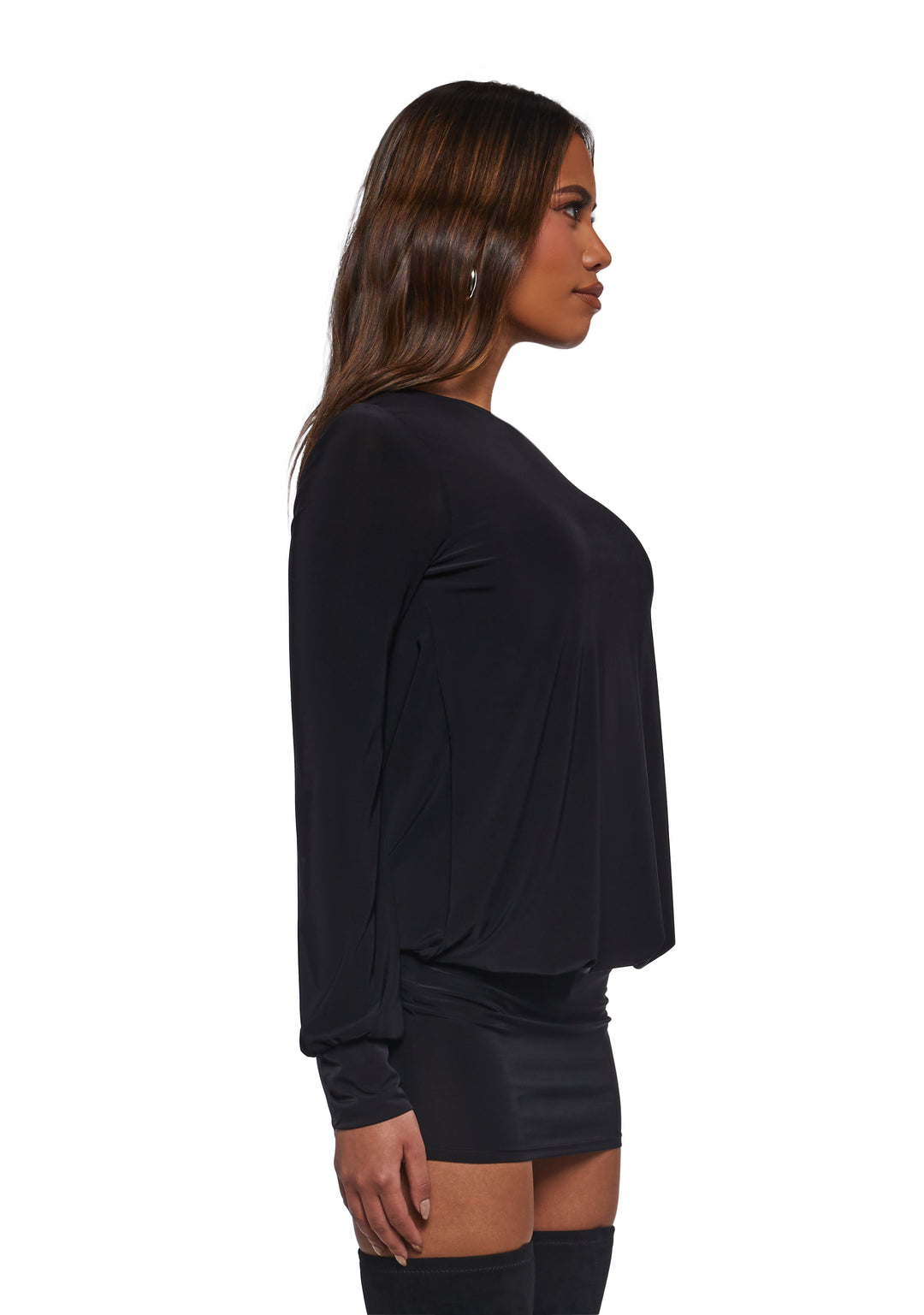 Womens Mesh Long Sleeve Dress - Black - Image 3