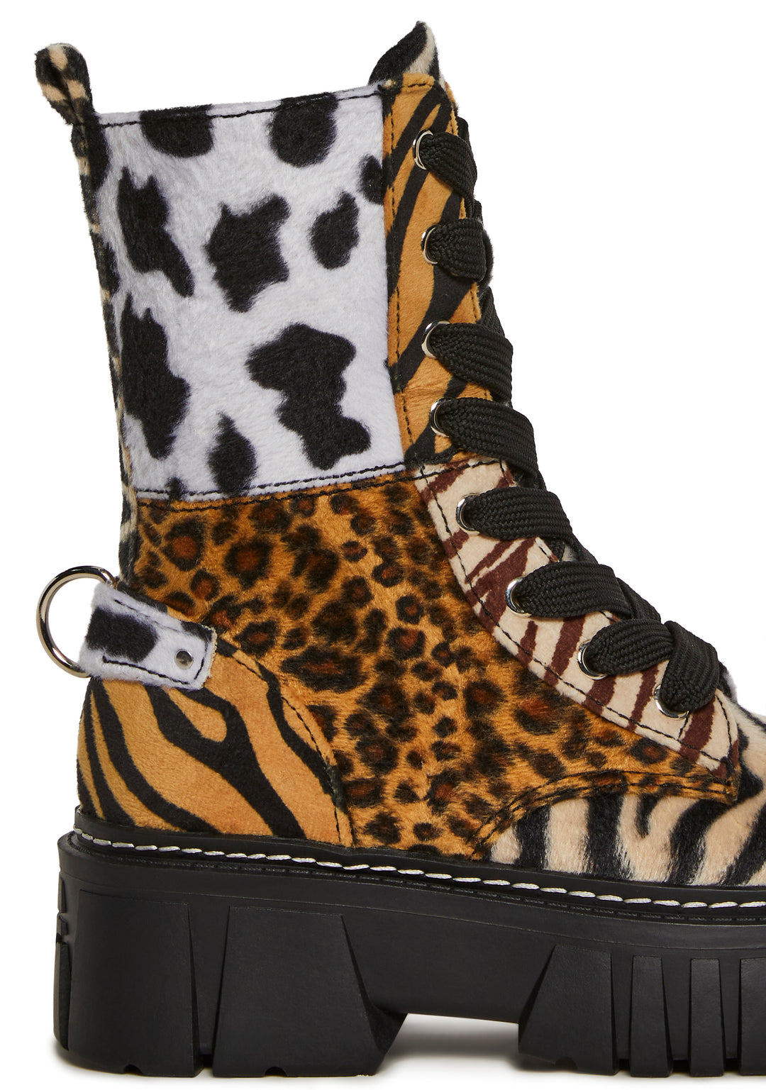Patchwork Animal Print Combat Boots With Lace-Ups And Side Zip Current Mood - Multi - Image 2