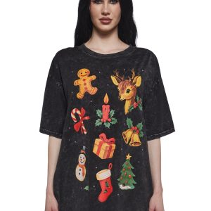 Womens Christmas Oversized Tee Sugar Thrillz - Black