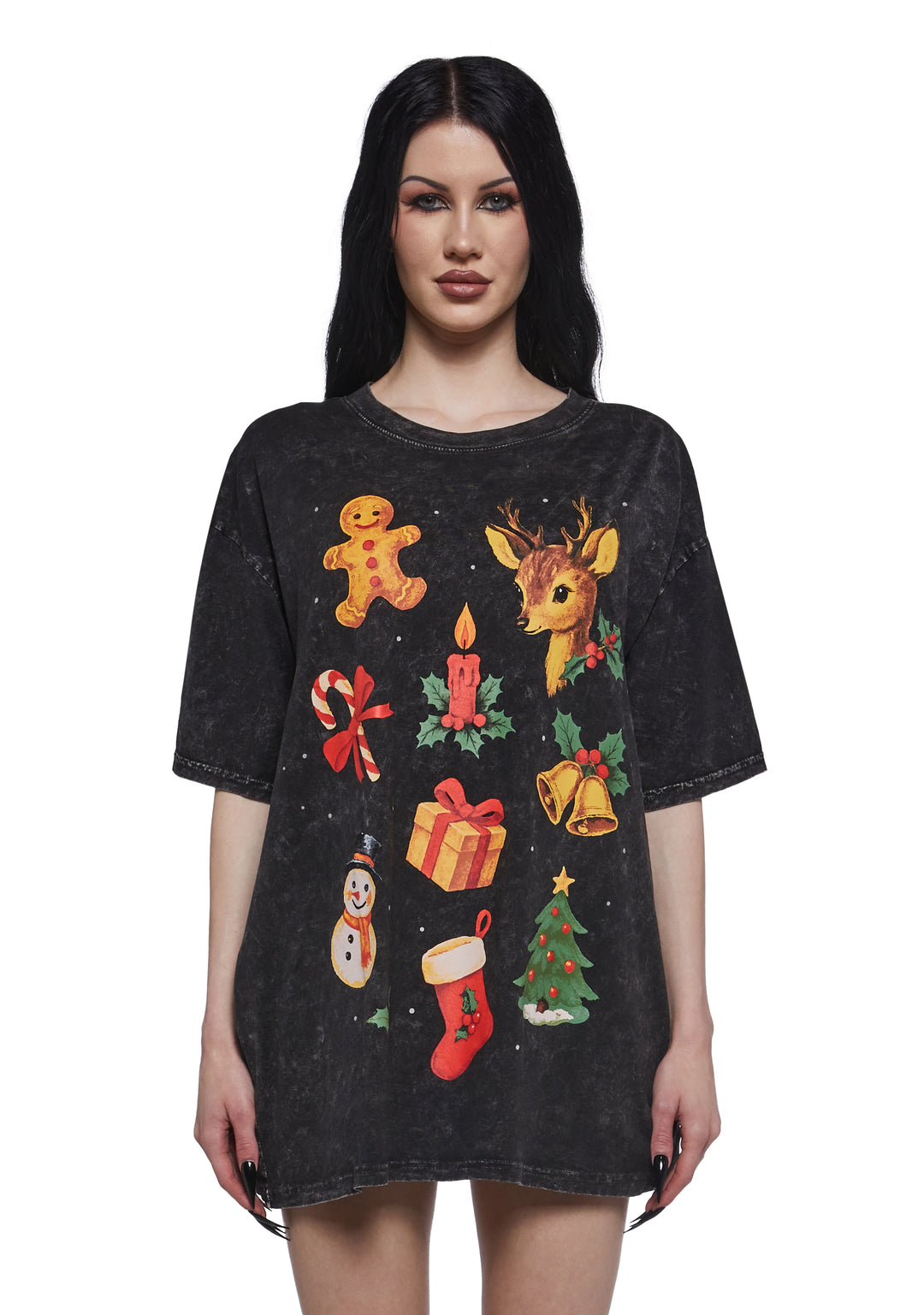 Womens Christmas Oversized Tee Sugar Thrillz - Black