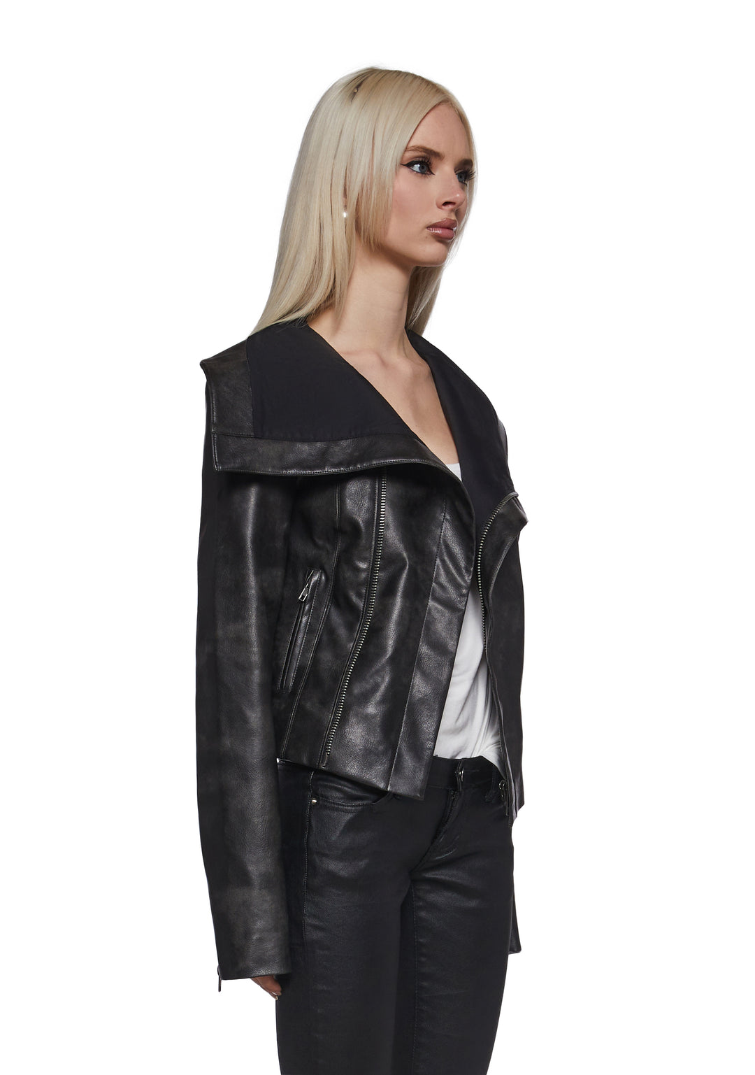 Asymmetrical Moto Jacket - Black - Image 3