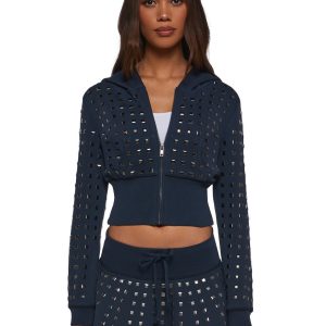 Washed French Terry Hoodie With Stud Details Generation Kiss - Blue