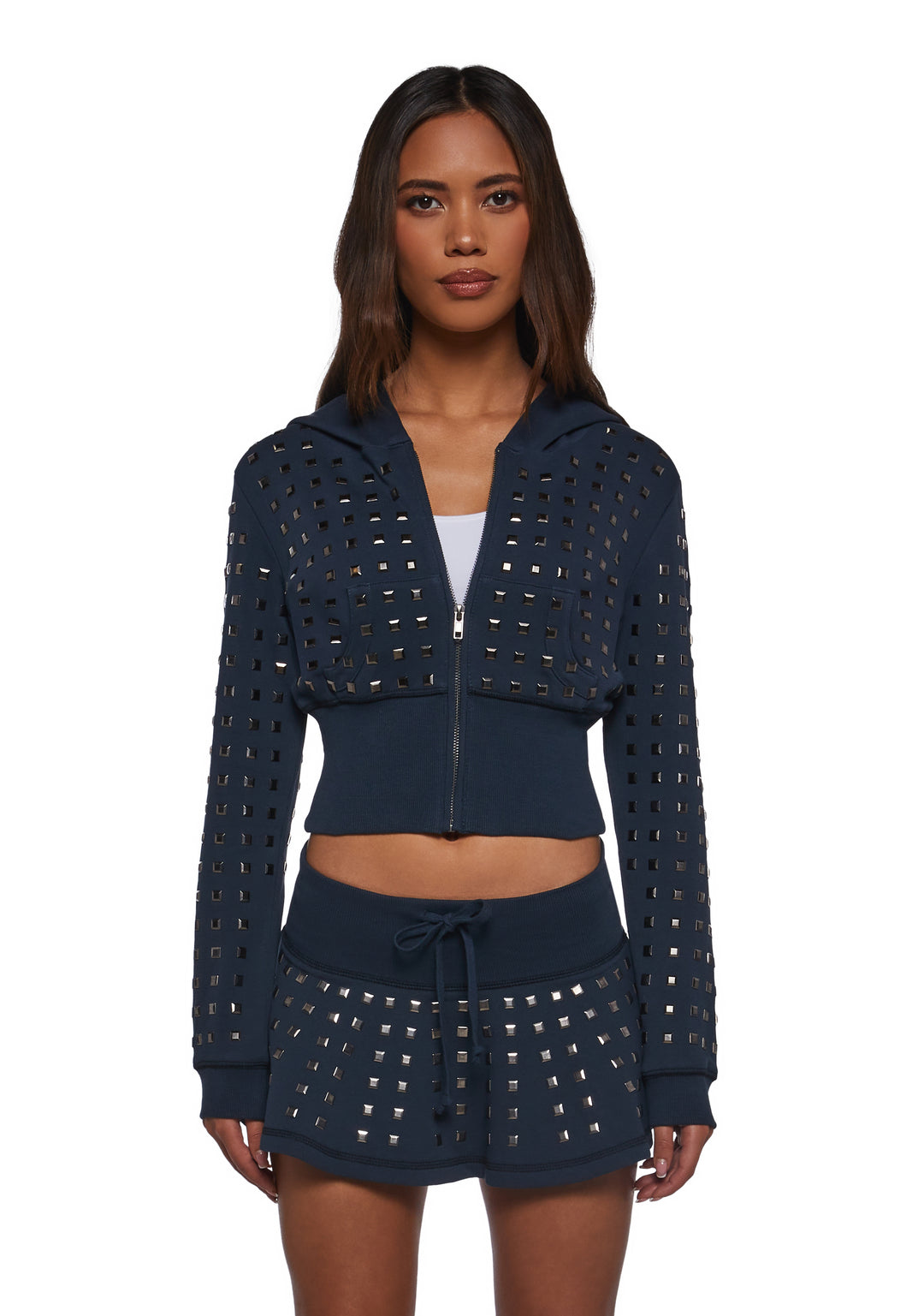 Washed French Terry Hoodie With Stud Details Generation Kiss - Blue