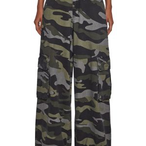 Womens Camo Wide Leg Pants With Pockets Current Mood - Green