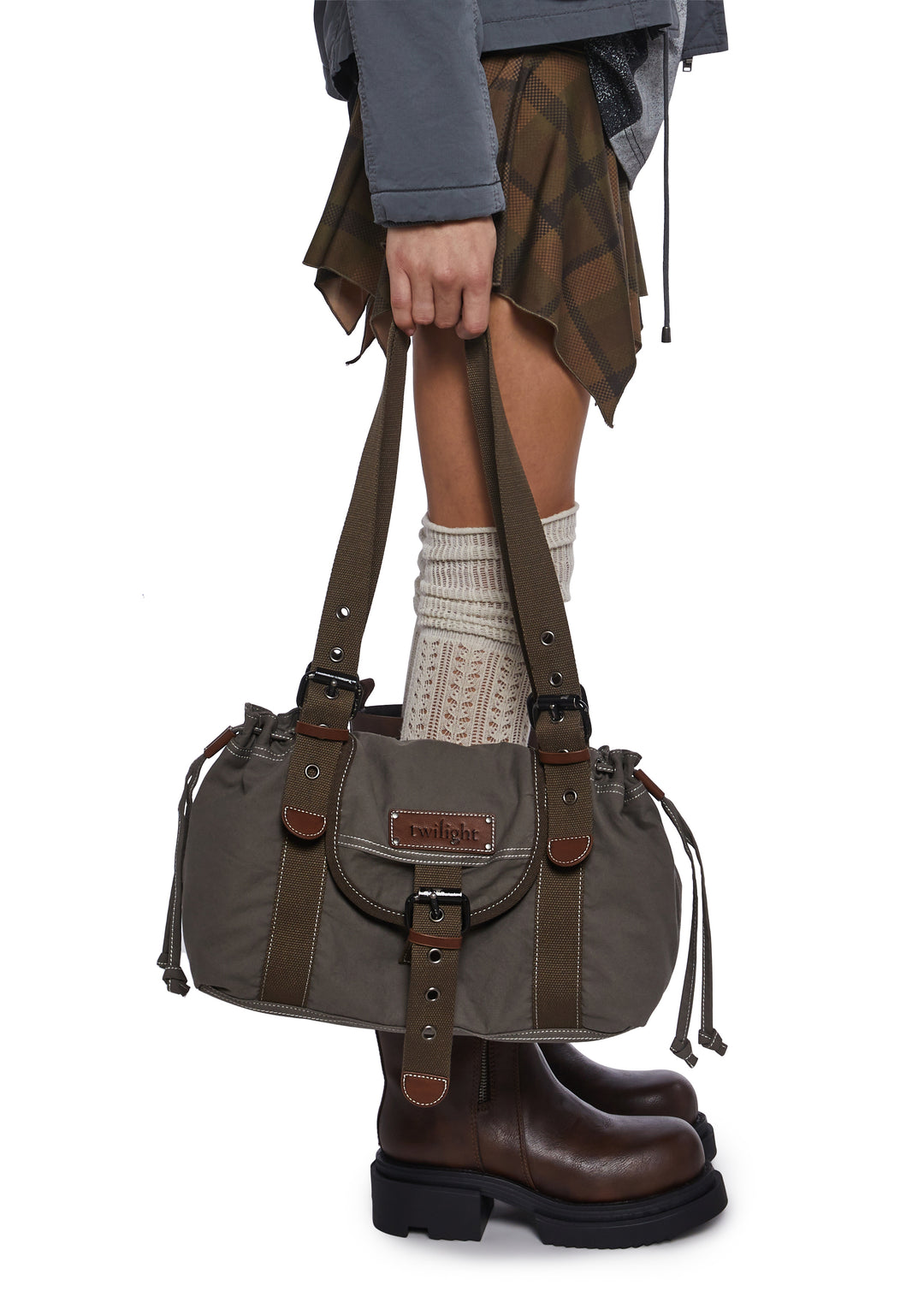 Dolls Kill x Twilight Bella Edward Forks Slouchy Canvas Shoulder Bag - Brown - Image 2