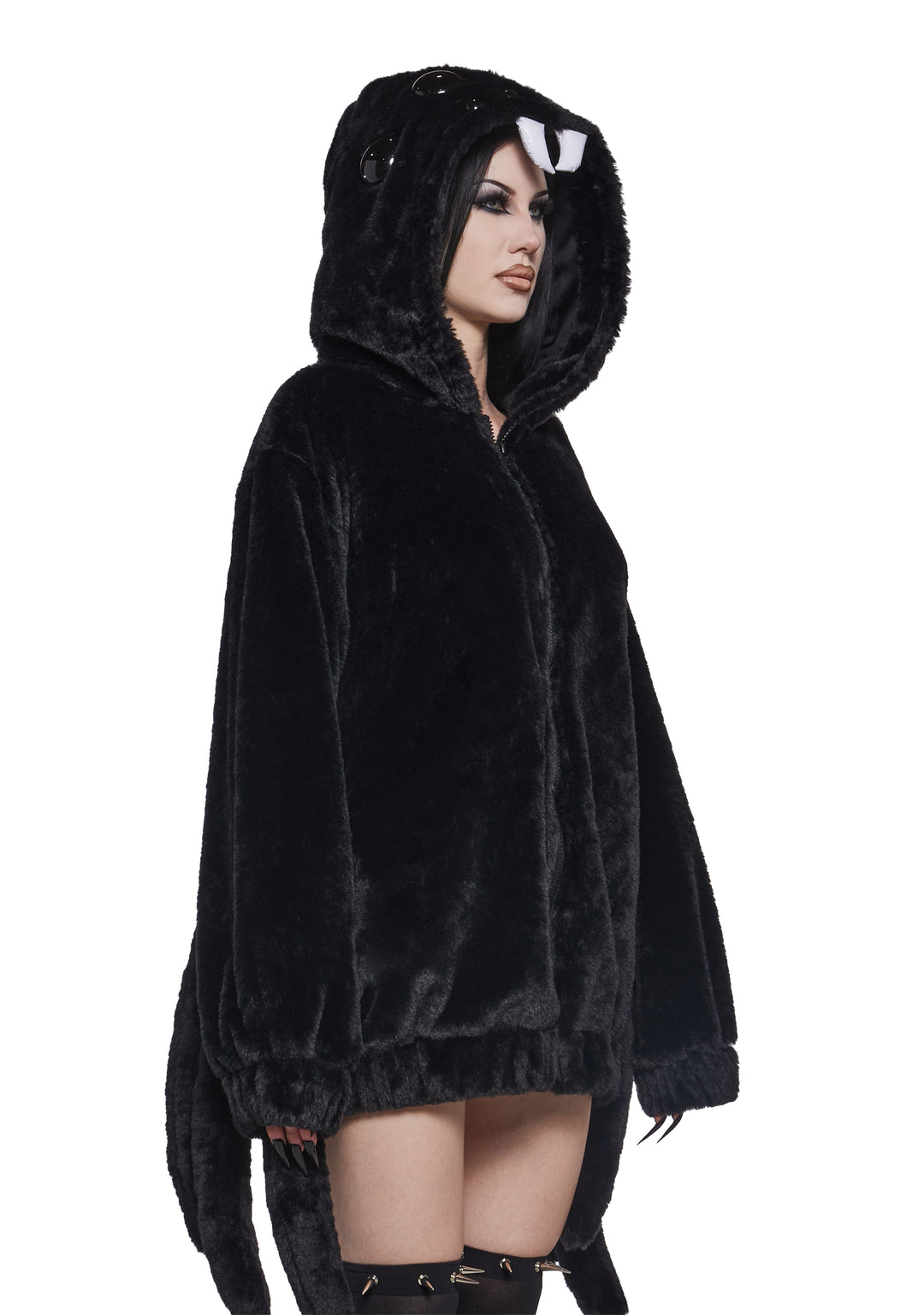 Womens Sexy Halloween Costume Spider Widow Web Oversized Hoodie - Black - Image 4