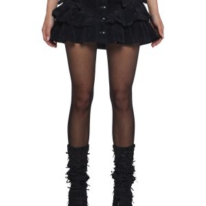 Corduroy Ruffled Bow Mini Skirt Sugar Thrillz - Black