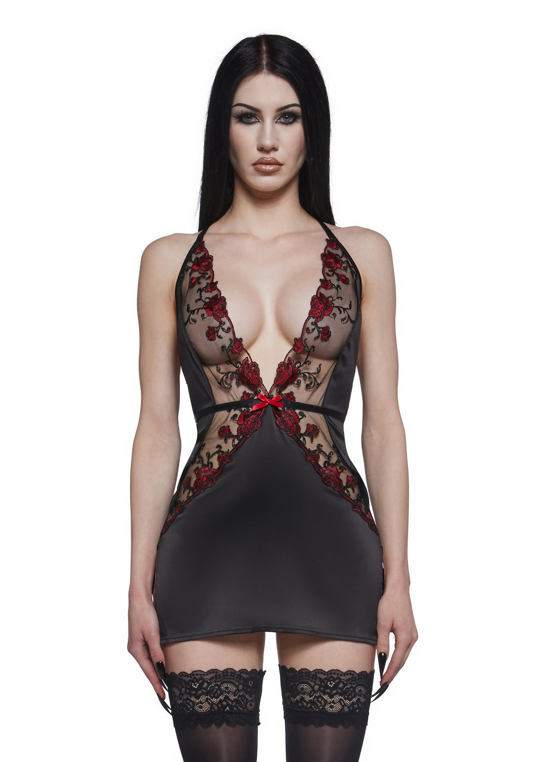 Roma Blossom Beauty Slip Dress - Black