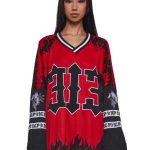 Dolls Kill x Insane Clown Posse Oversized 313 Wraith Shangri La Hells Pit Jersey Top - Red