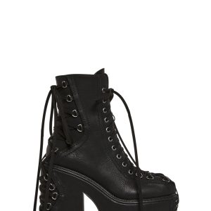 Womens Fairycore Vegan Leather Corset Boots Club Exx - Black