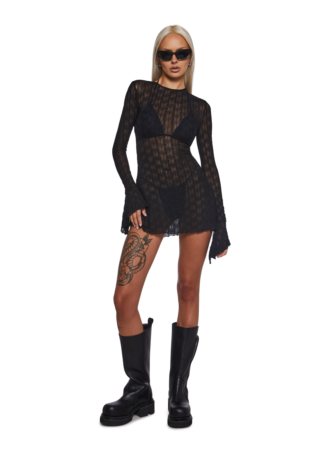 Womens Backless Mesh Dress Club Exx - Black - Image 2