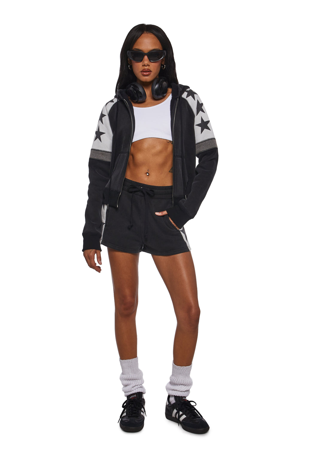 Womens Star Print Hoodie Current Mood - Black - Image 2