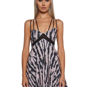 Womens Patchwork Mini Dress Current Mood - Light Brown