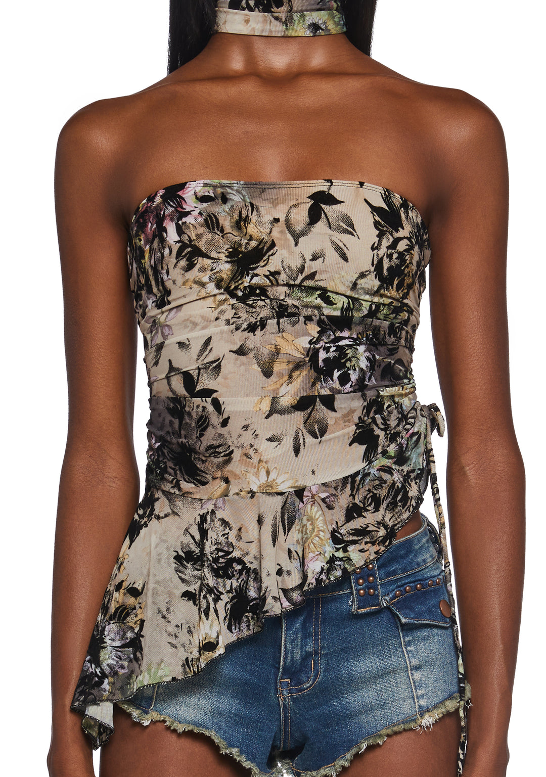 Womens Floral Print Tube Top And Scarf Set Current Mood - Multi - Image 3