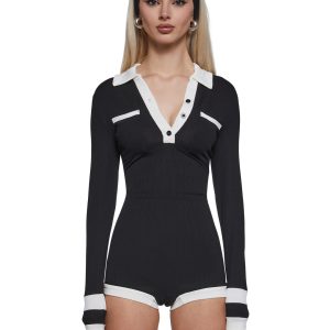 Womens Collared Romper - Black