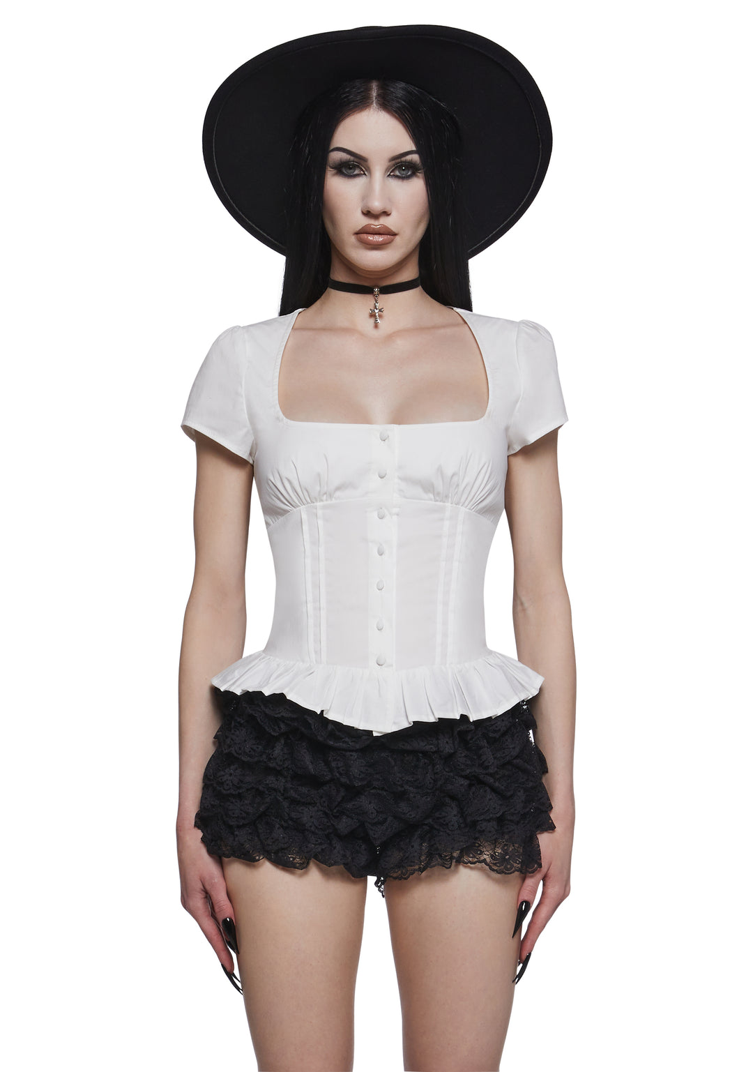 Womens Poplin Blouse Widow - White - Image 6