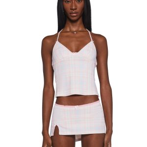 Womens Plaid Skirt Set - Multi