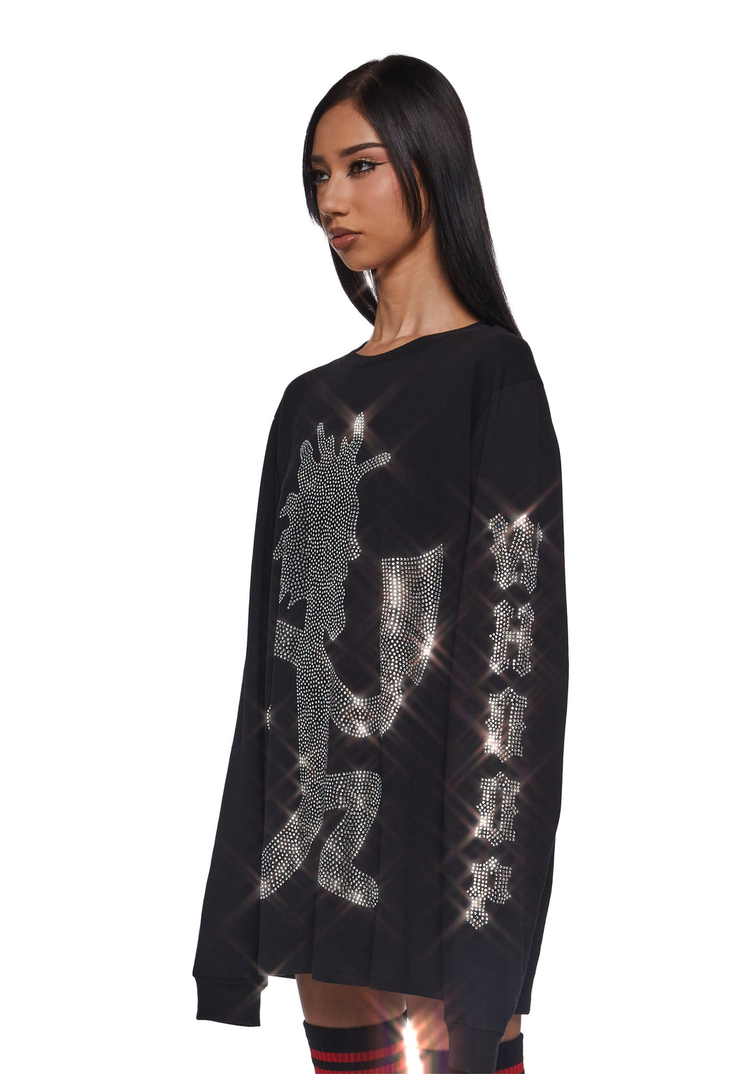 Dolls Kill x Insane Clown Posse Hatchet Man Long Sleeve Rhinestone Tee - Black - Image 4