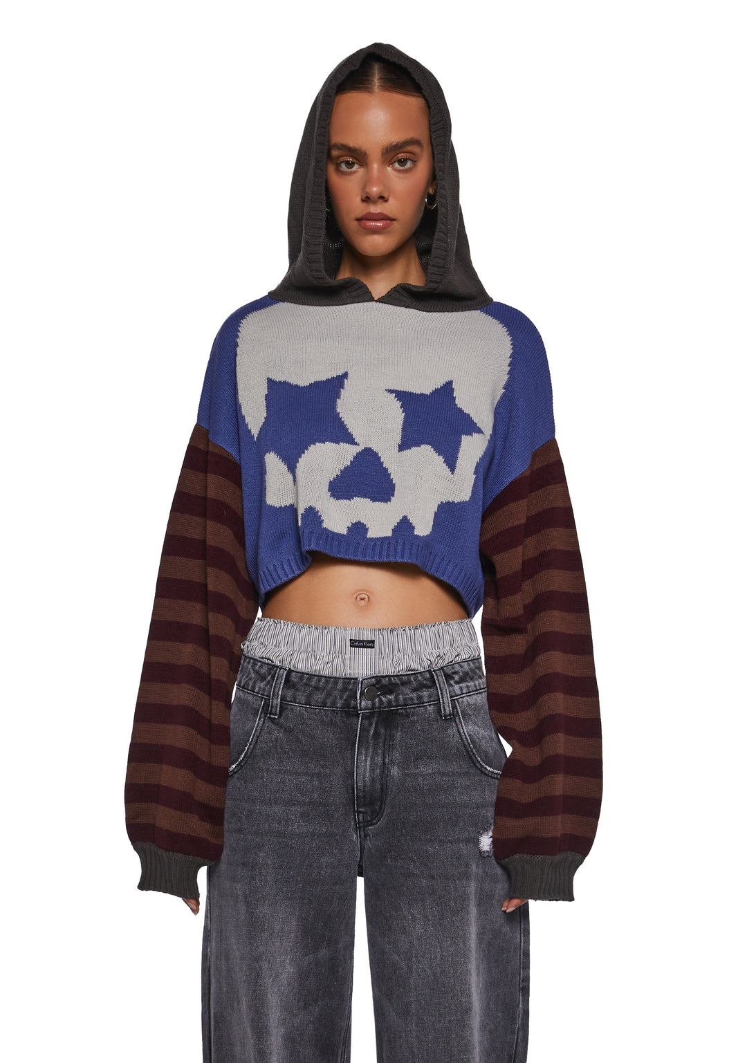 Womens Cropped Skull Graphic Hoodie Current Mood - Multi - Image 5