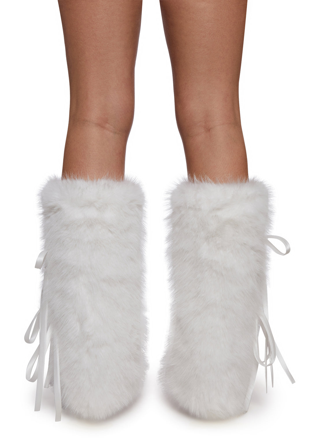 Faux Fur Leg Warmers With Bows Club Exx - White - Image 2