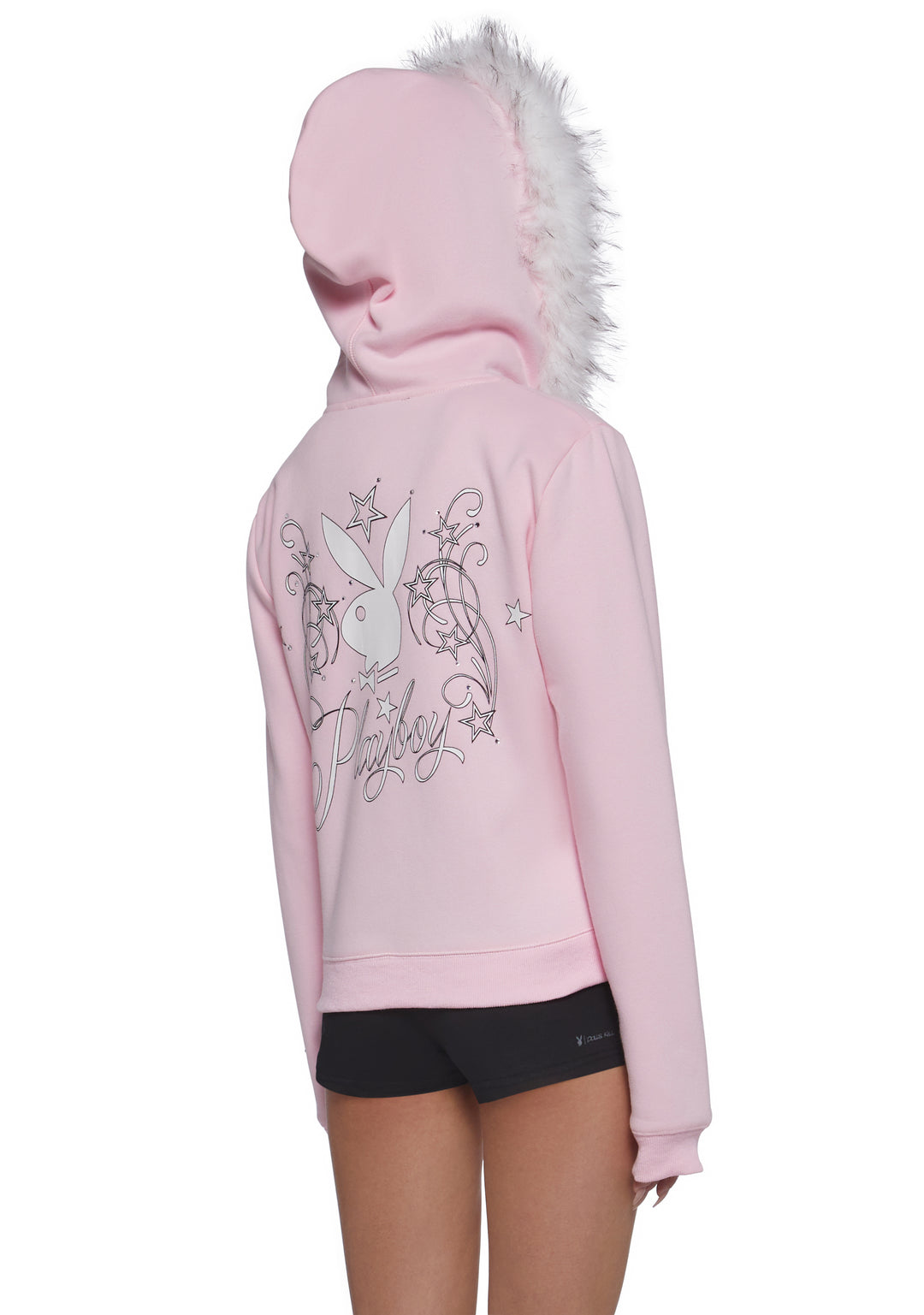 Playboy by Dolls Kill Faux Fur Trimmed Hoodie - Pink - Image 4