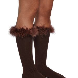 Knit Ribbed Leg Warmers With Faux Fur Trim Current Mood - Brown