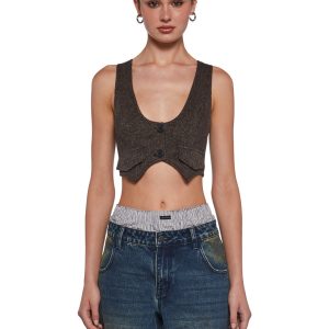 Womens Tweed Cropped Vest Generation Kiss - Black