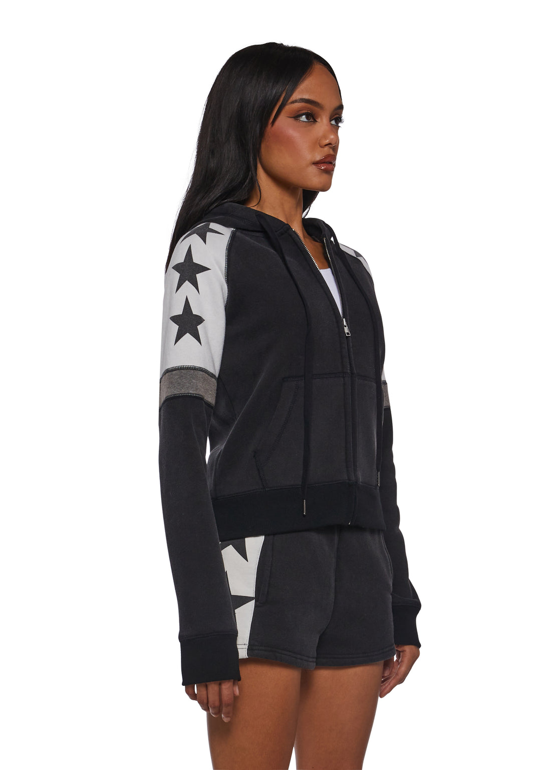 Womens Star Print Hoodie Current Mood - Black - Image 3