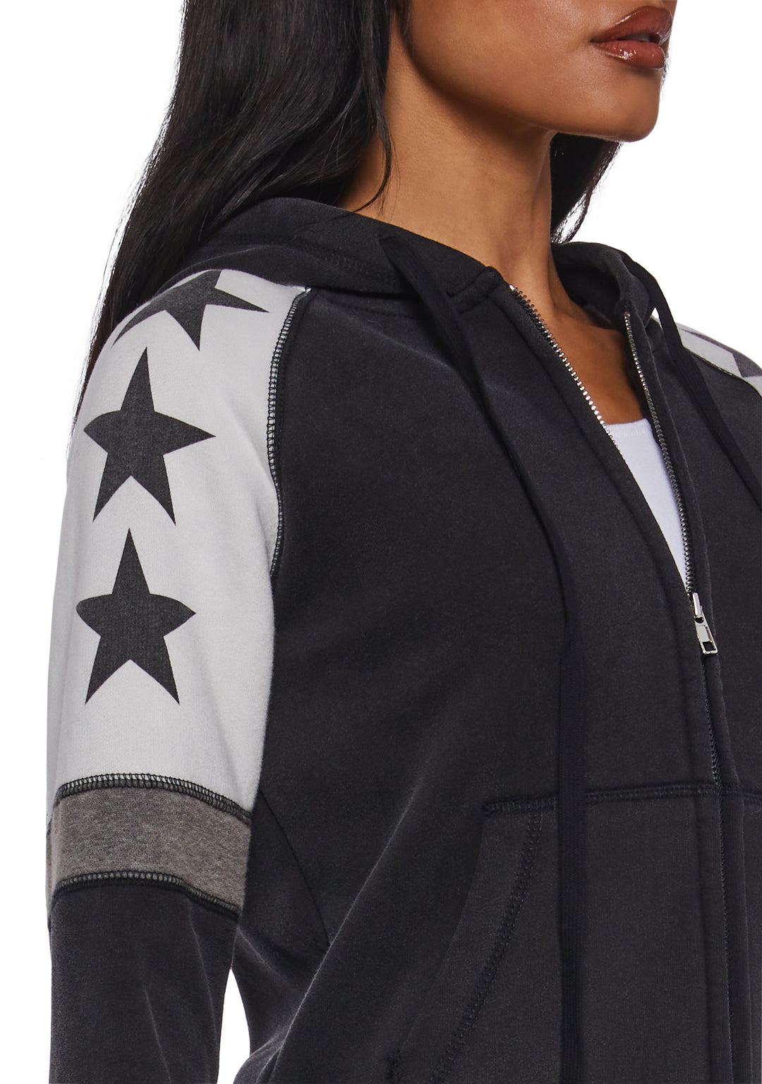 Womens Star Print Hoodie Current Mood - Black - Image 5
