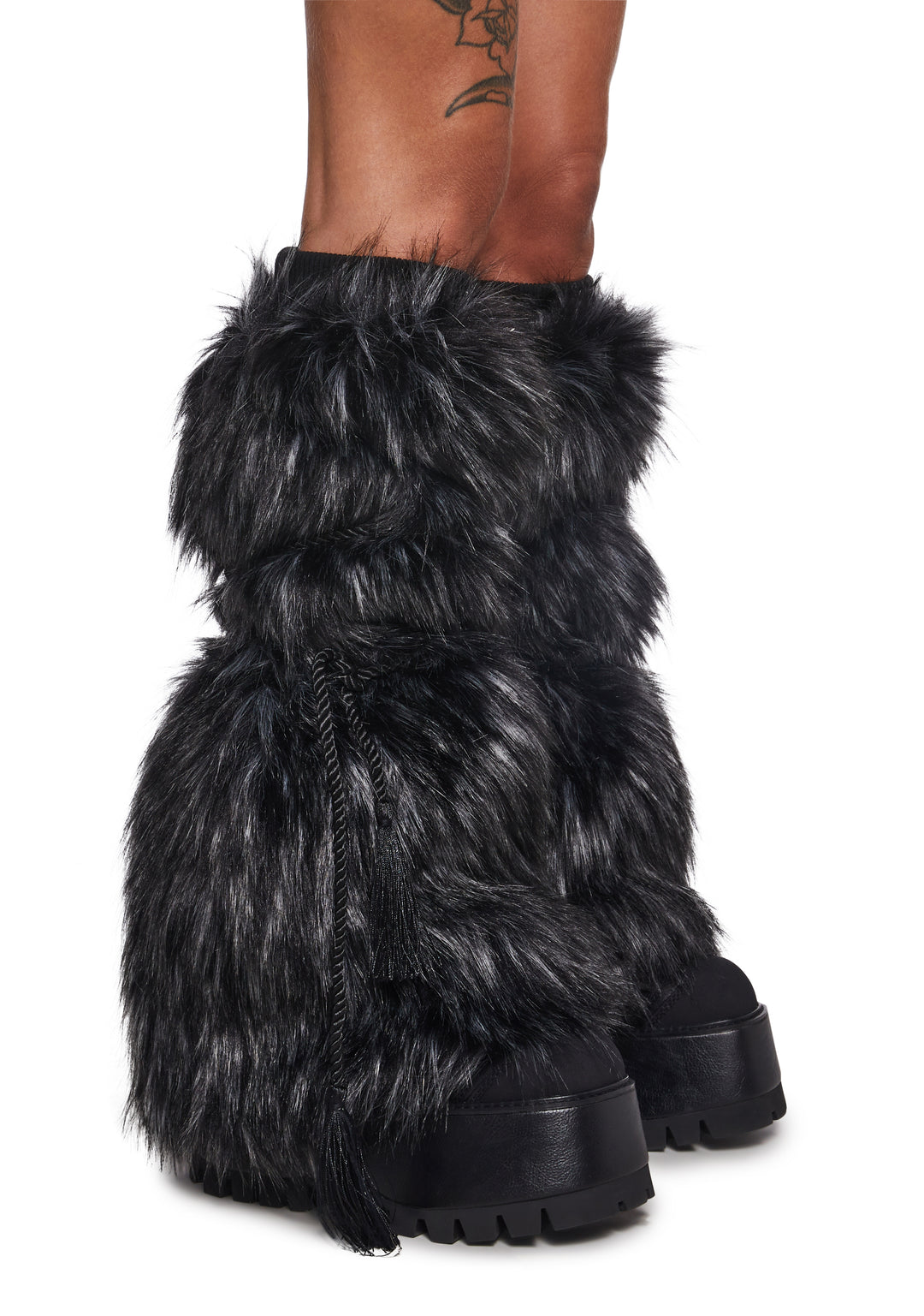 Club Exx Burning Man Faux Fur Leg Warmers With Tassel Ropes Burning Man - Multi