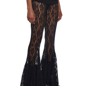 Floral Lace Pants With Godets Current Mood - Black