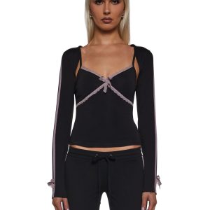 Womens Striped Bow Cami And Shrug Set Current Mood - Black