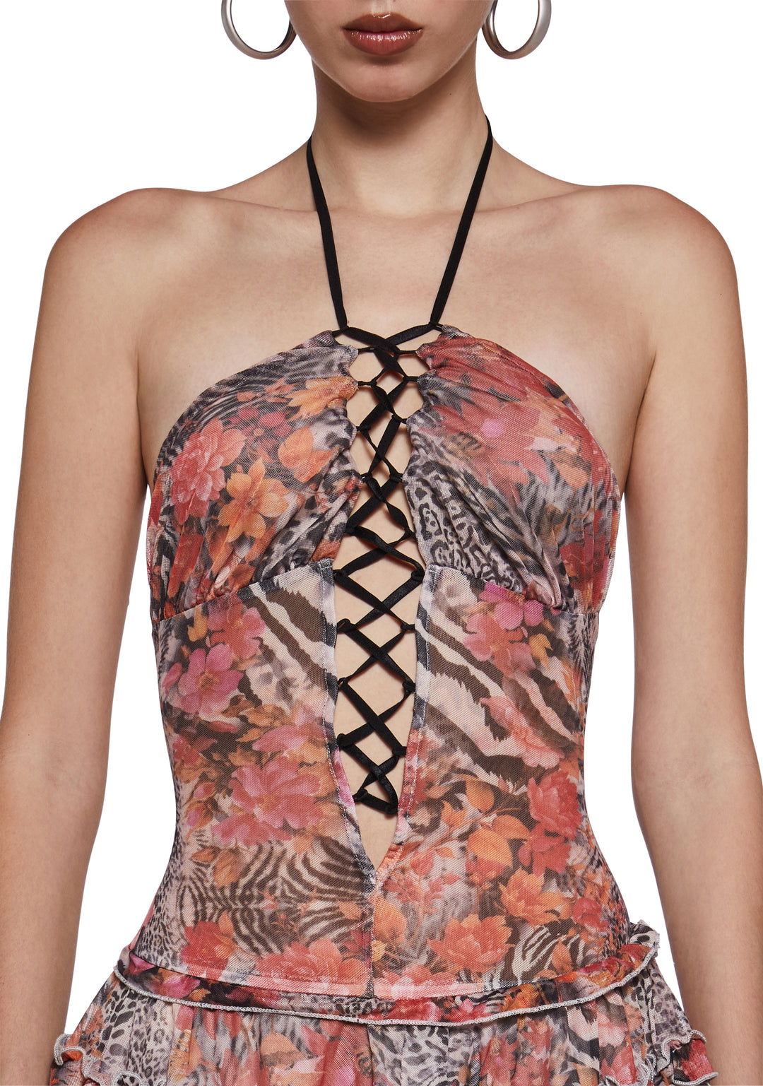 Womens Animal Print Floral Mini Dress - Multi - Image 5