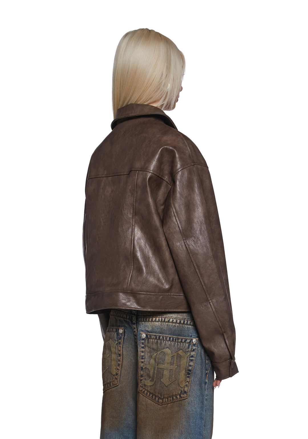 Womens Distressed Moto Jacket - Brown - Image 4