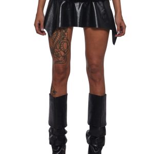 Darker Wavs Vegan Leather Handkerchief Skirt With Faux Fur Belt - Black