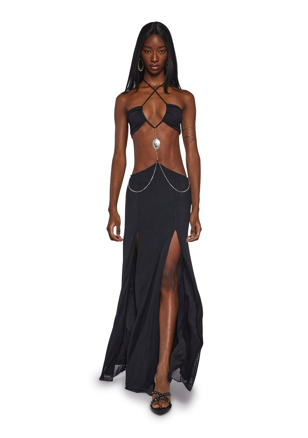 Womens Cut Out Maxi Dress With Chain Charm Generation Kiss - Black - Image 6