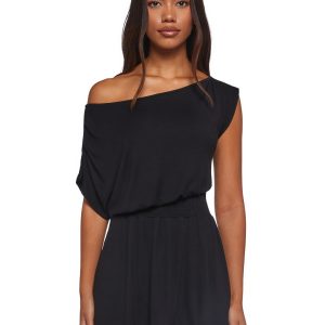 Womens Stretchy Off The Shoulder Mini Dress - Black