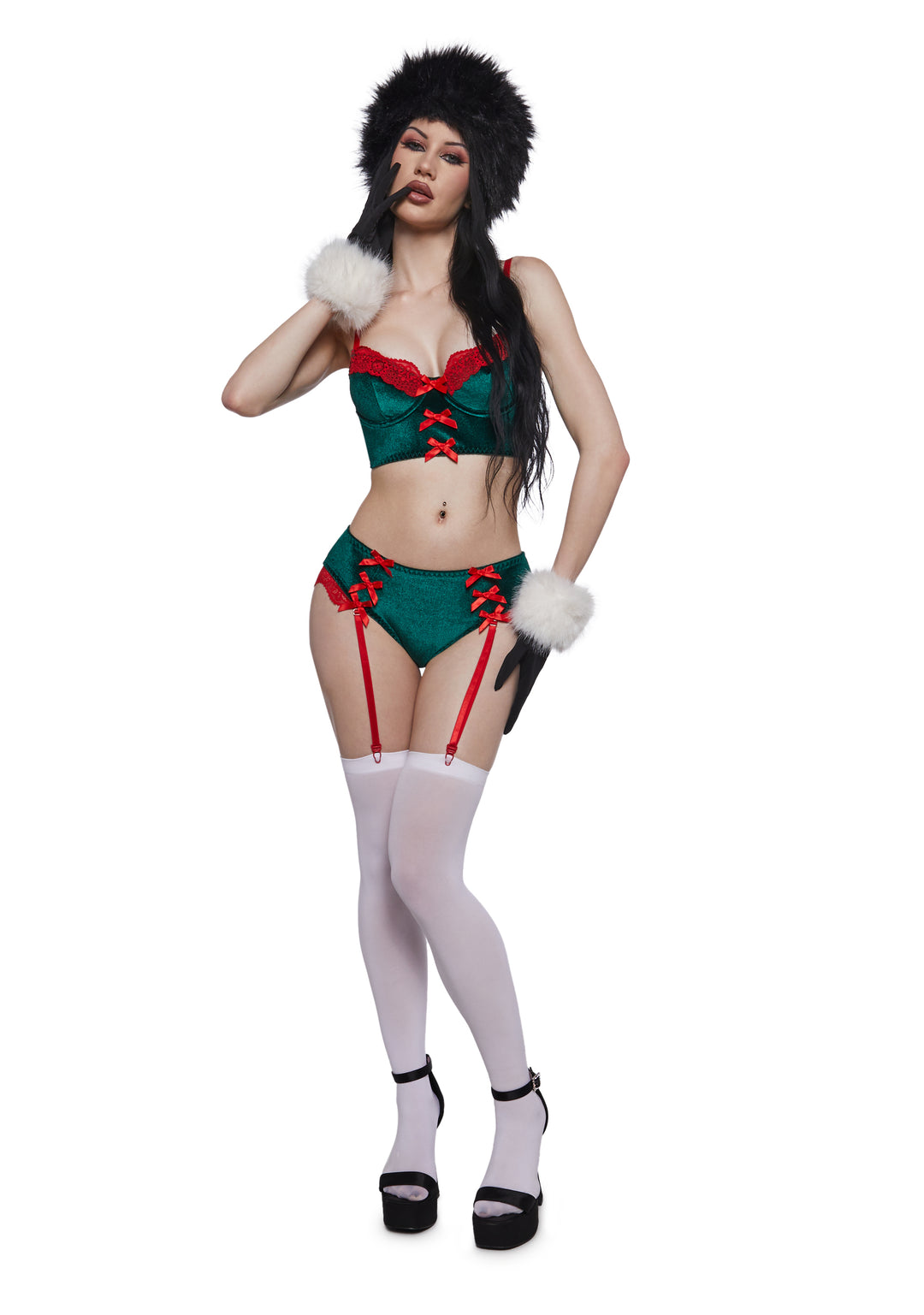 Womens Holiday Velvet Bralette and Panty Set Sugar Thrillz - Red - Image 2