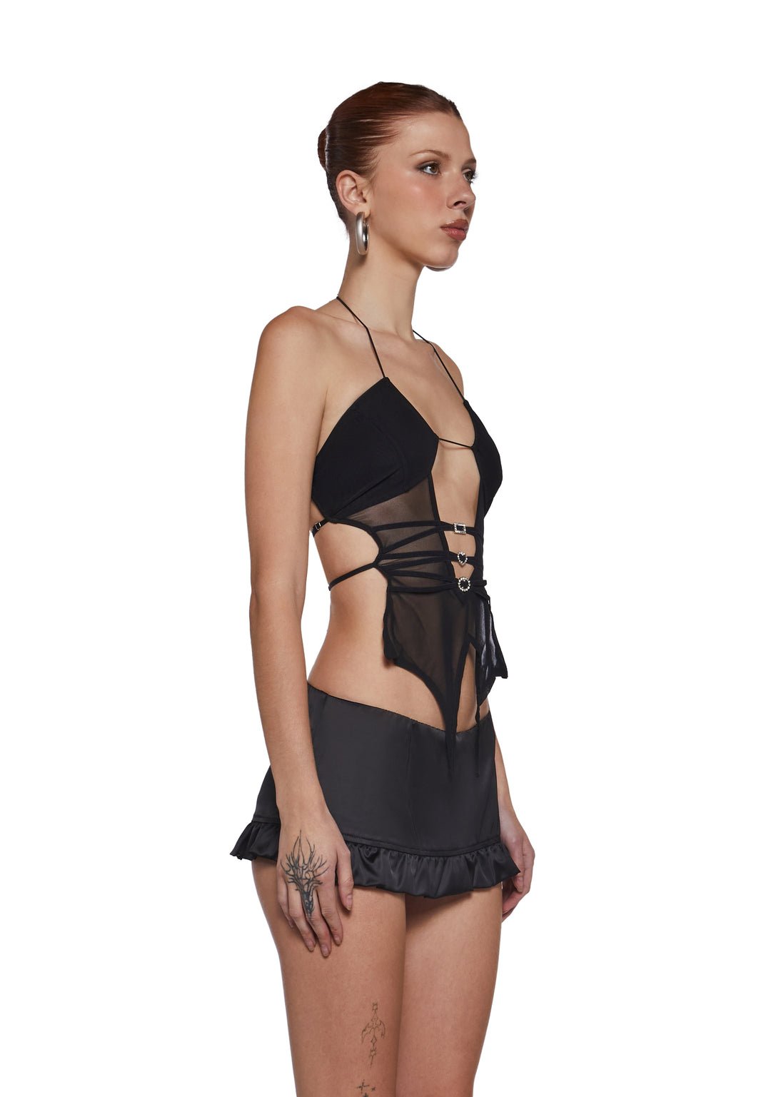 Womens Sheer Mesh Cut Out Top - Black - Image 3