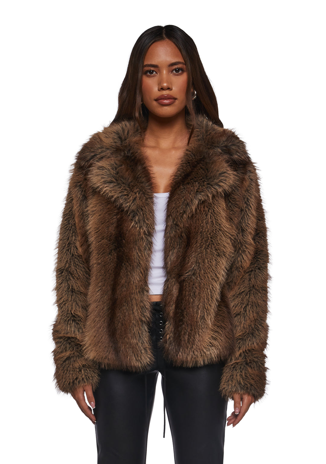Womens Sexy Fox Faux Fur Coat Y2K Generation Kiss - Brown - Image 6